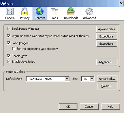 Firefox Options