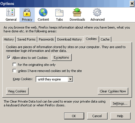 Firefox 2 Privacy Options