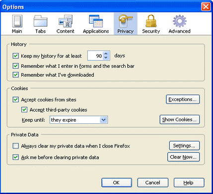 Firefox 3 Privacy Options