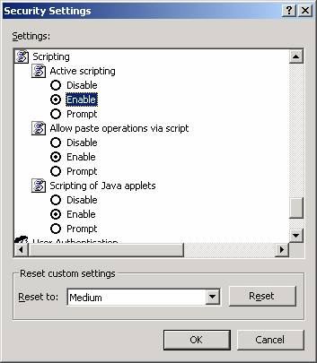 Security Settings for IE 7