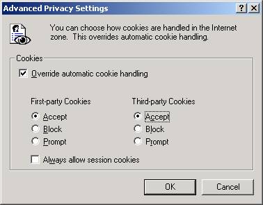 Advanced Privacy Settings for IE 7