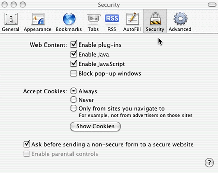 Safari Security Settings